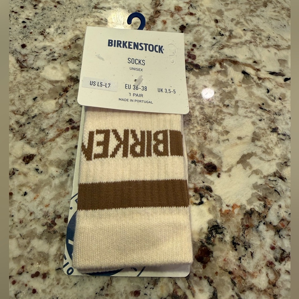 Birkenstock Cream & Brown Logo Crew Socks